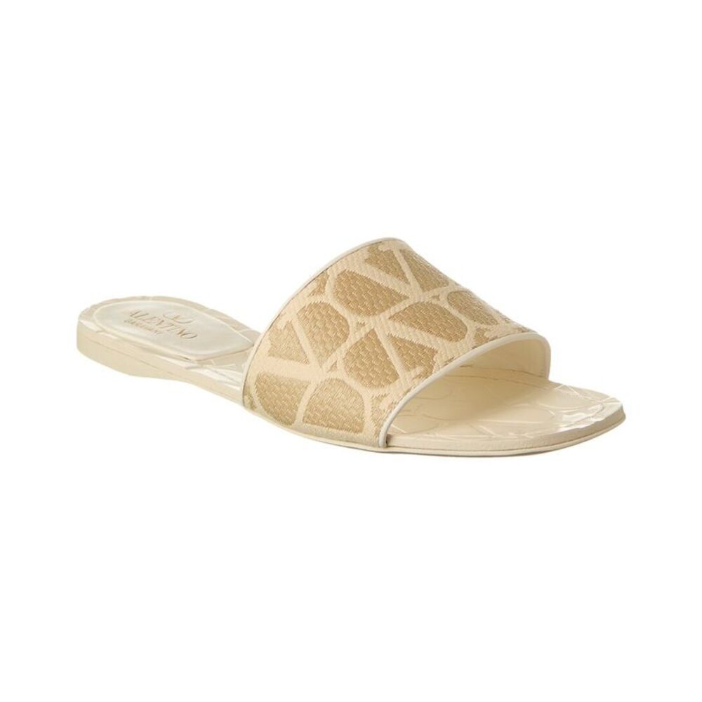 Valentino Vlogo Canvas & Leather Sandal, Beige